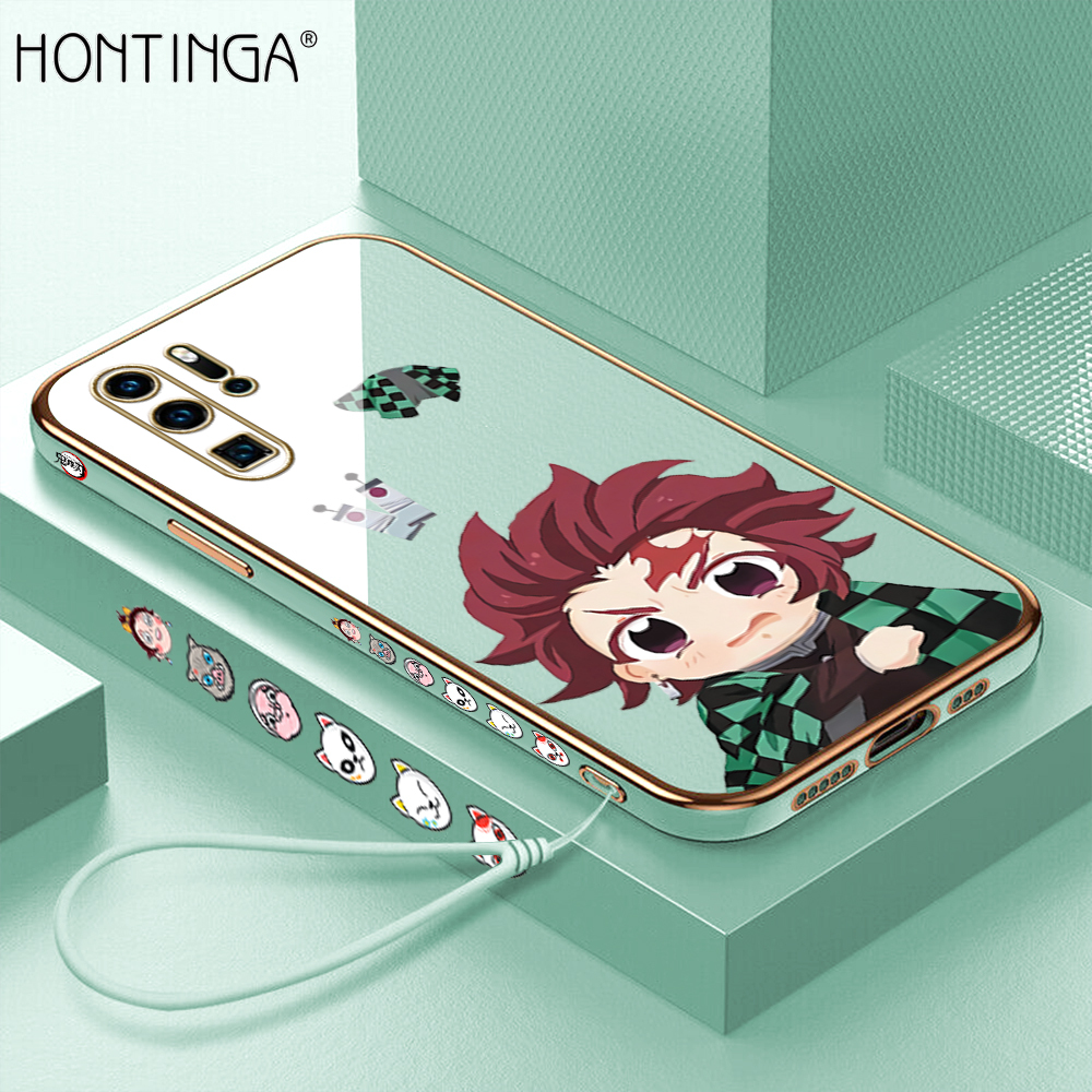 Hontinga Casing Case For Huawei P30 P30 Pro Case Fashion Cartoon Anime Luxury Chrome Plated Soft TPU Square Phone Case Full Cover Camera Protection Anti Gores Rubber Cases For Girls
