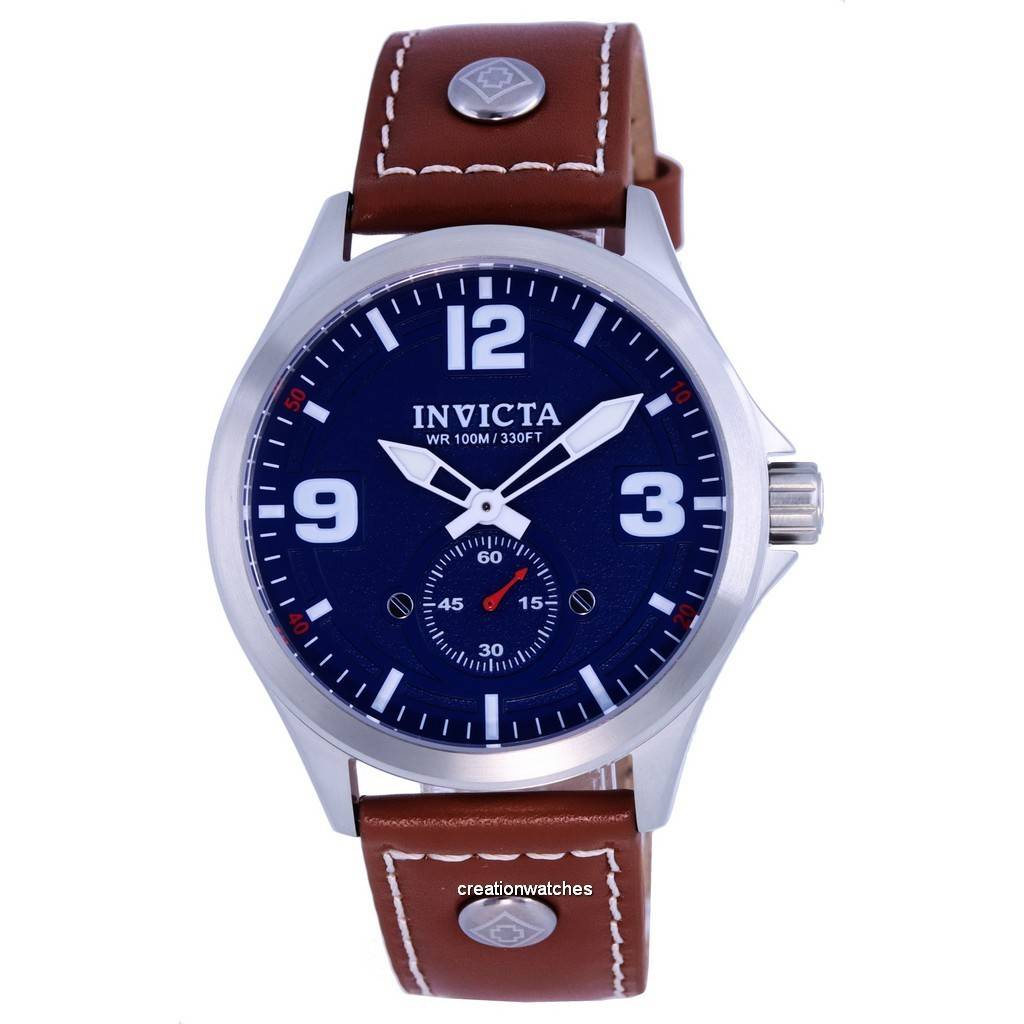 [CreationWatches] Invicta Aviator Leather Strap Blue Dial Quartz 39185 100M Mens Watch