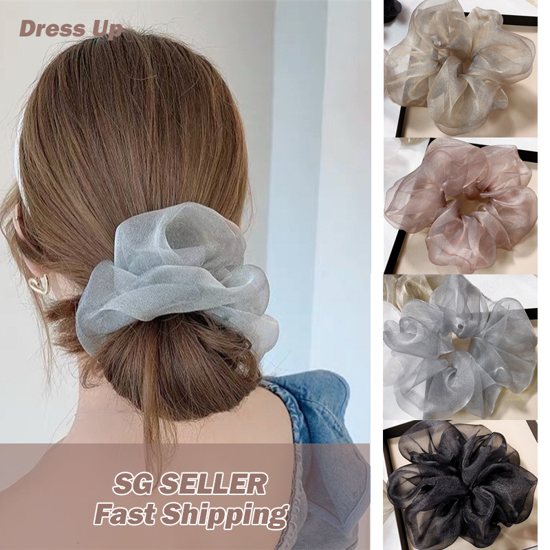 [SG | Super Fluffy] Shining Organza Large Scrunchies Women Hair Ties -  Big Scrunchy Hair Bands Elastic Hair Accessories Soft Large Scrunchies For Girl Women