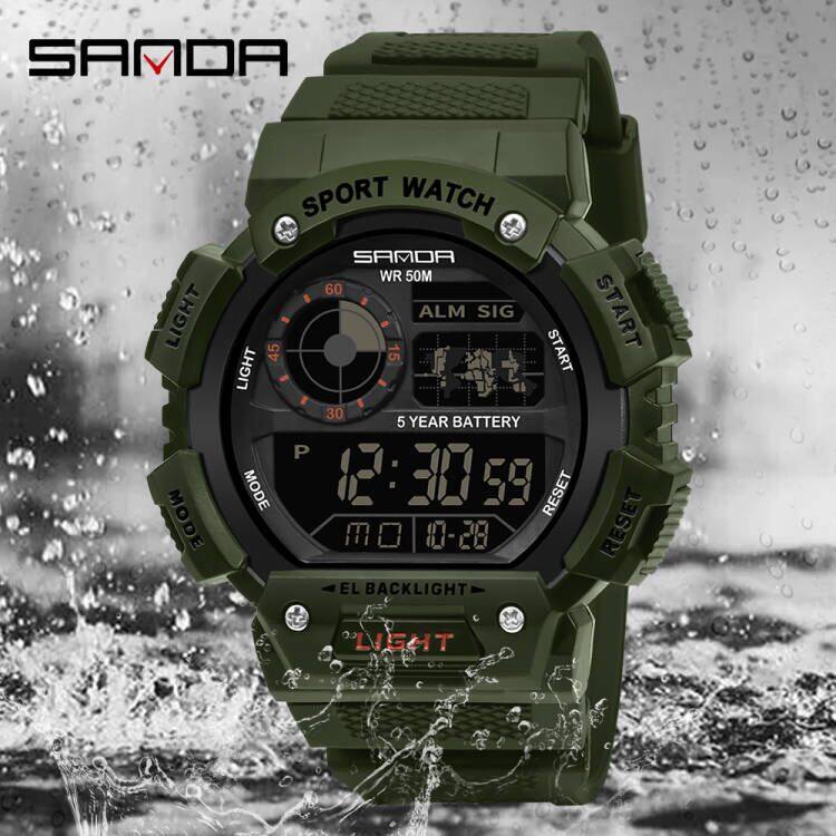 SANDA Men Watch Sports Waterproof Watch LED Display Multifunction Outdoor Military Watch Fashion Top Hot Sale Men's Watch Shockproof Digital Watch