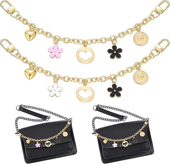 2-Piece Handbag Chain Strap Replacement Strap Accessories Handbag Charm Accessories Wallet Clutch Handle Chain Decorative Buckle Crossbody Shoulder Bag Wallet, White and Black, Black and Pink